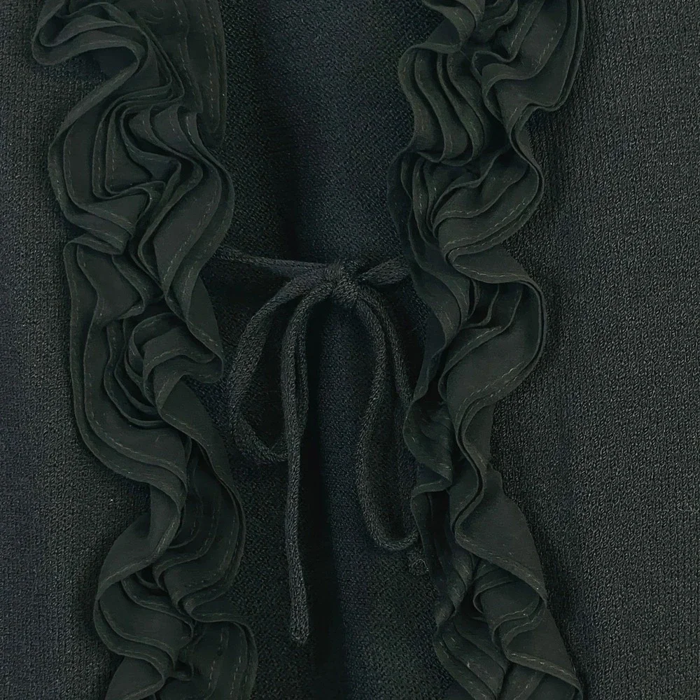 St.John Essentials Ruffled SilkRich Santana Knit Cardigan 6 Black Jacket Luxury